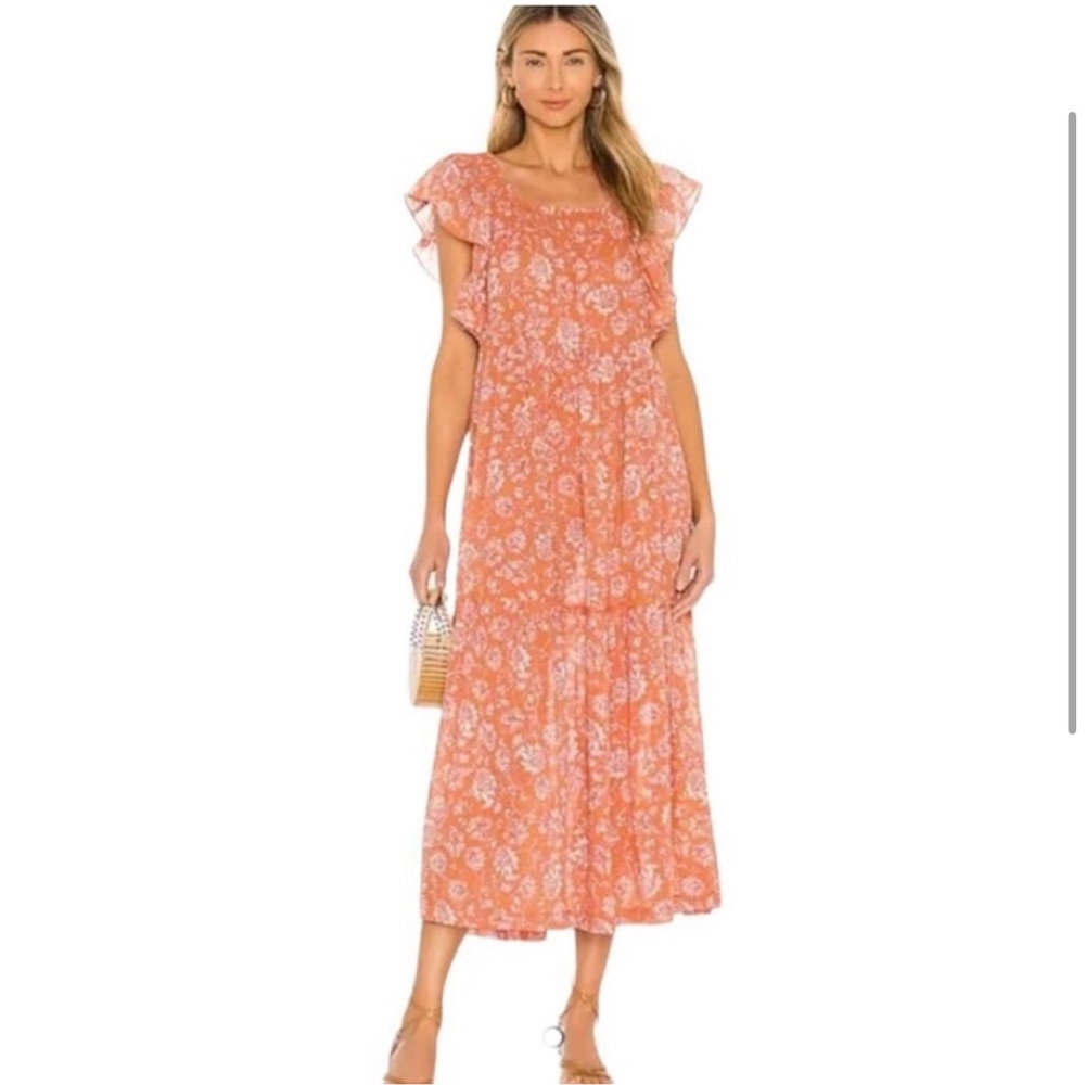 Free People Orange Floral Midi Dress
